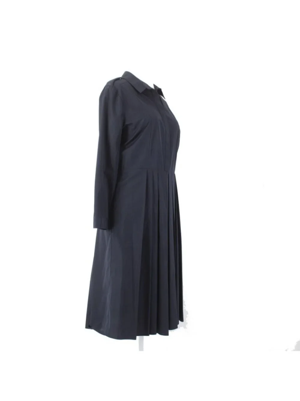 Burberry Dress Sz 12 Navy Blue Pockets Pleated Collared 100% Cotton Dress - Picture 6 of 16